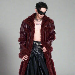 Men’s Luxury Faux Leather Fur Full-Length Coat