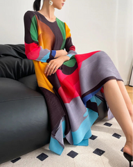 Geometric Plissé Colorblock Dress