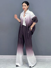 Trendy Fashion Duo Gradient Loose Long Sleeve Top & Pants Set
