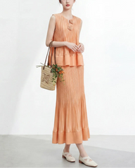 Pleated Rosette Peplum 2-Piece
