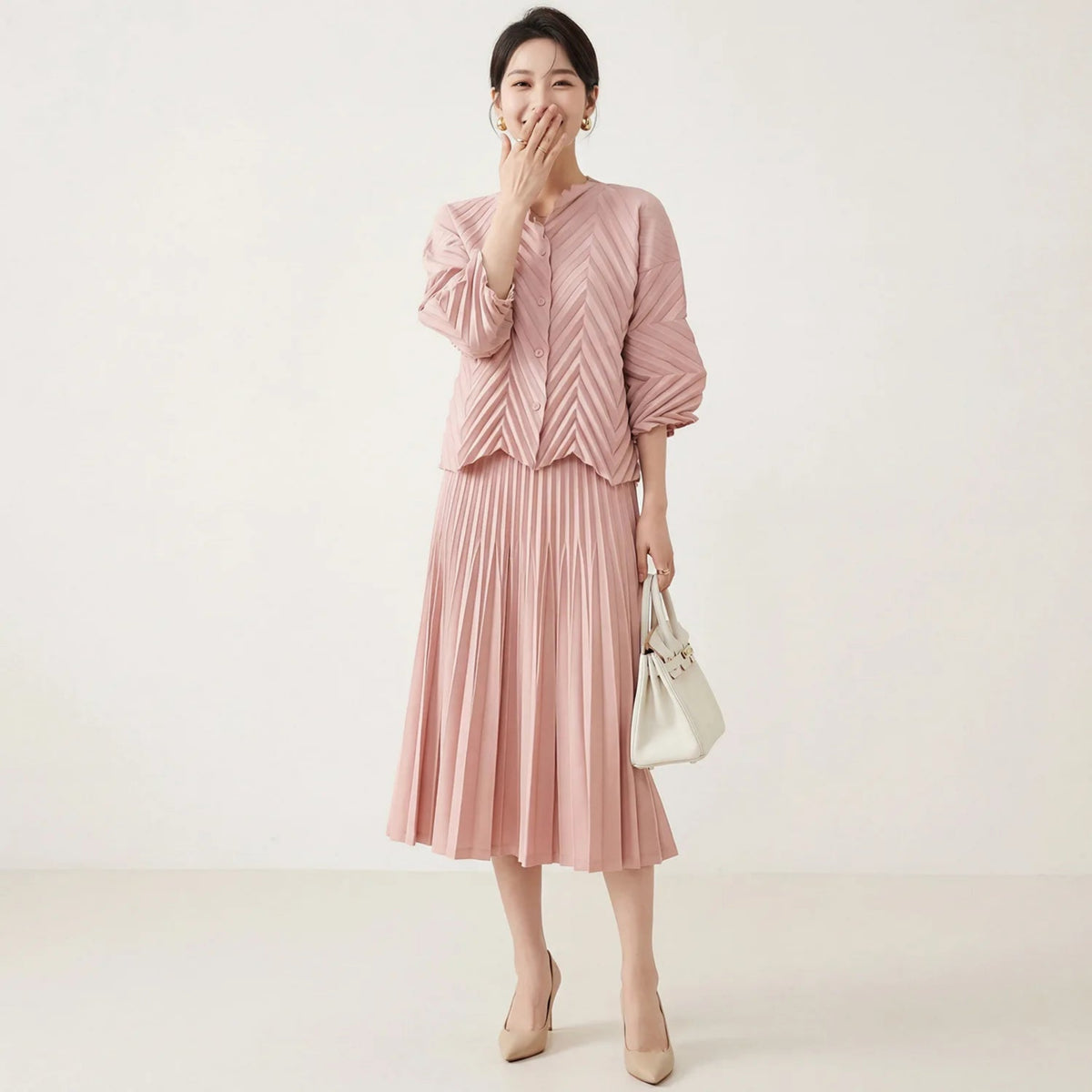 Luxury Formal Pleated Top & Skirt