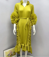 Pleated Ruffled Collar Dress