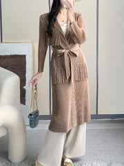 Luxe Plissé Pleated Tassel Long Coat