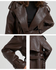 Women's Ultra Long Faux Leather Trench Coat