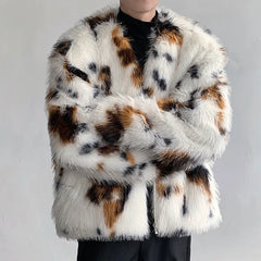 Men's Spotted Faux Fur Coat | Luxury Streetwear