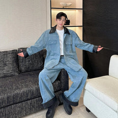 Men's Luxury Japanese Streetwear Baggy Denim 2-Piece Set