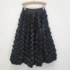 Rose Tulle Romantic Flared Midi Skirt