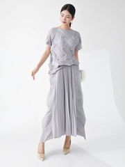 Ikebana Pleated Geometric Top and Skirt