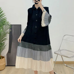 Plisse Pleated Blouse Long Sleeve Dress