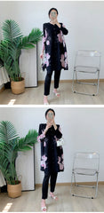 Pleated Plissé Floral Pant & Cardigan