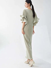 Luxury Pleated Flare Sleeve Dress