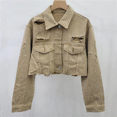 Women's Denim Embellished Cropped Jacket