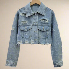 Women's Denim Embellished Cropped Jacket