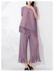 Truly Pleated Tassel Top & Ankle Pants Set