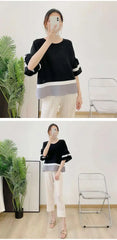 Truly Pleated Stripe 3/4 Sleeve Top