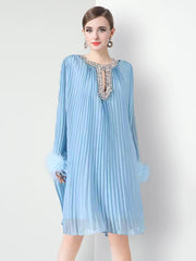Plisse Crystal Neckline Cocktail Dress