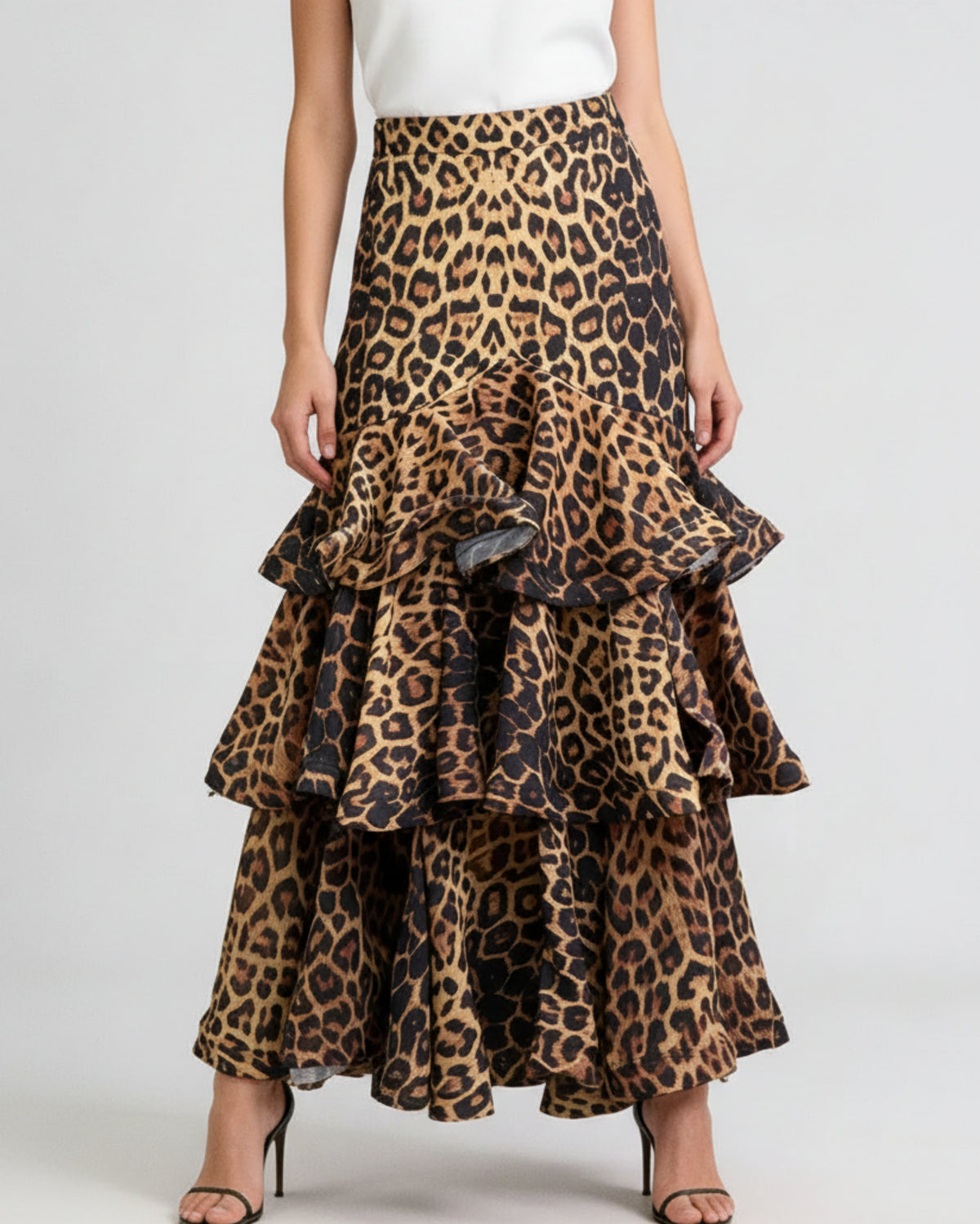 Leopard Tiered Ruffle Skirt
