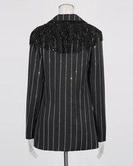 Rhinestone Pinstripe Fringe Blazer