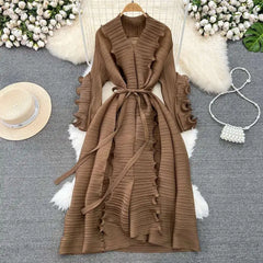 Elegant Ruffle Sleeve Pleats Coat