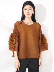 Truly Pleated Ruffle Sleeve Top
