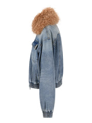 Women's Luxe Faux Fur Denim Bomber Jacket