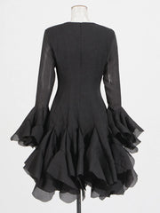 Fitted Bell Sleeve Chiffon Mini Dress