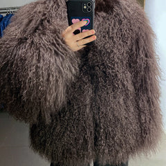 100% Real Mongolian Curly Sheep Fur Coat