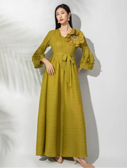 Luxurious Floral Pleats Dress