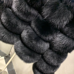 Ladies Fox Fur Crop Bomber Jacket