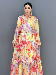 Floral Luxe Chiffon Long Sleeve Maxi Dress