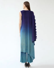 Ombre Plissé Cape & Trousers Set