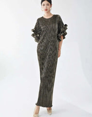 Luxury Pleated Flare Sleeve Dress