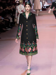 Cotton Blend Floral Embroidered Trench Coat