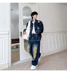 Men's Tokyo Edge Distressed Denim Streetwear Jeans Set