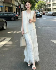 Fringe Pleated Two Piece Set
