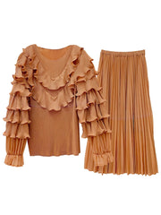 Luxury Truly Pleated Ruffle Long Skirt Set