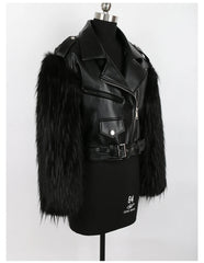 Cropped Motorcycle Faux Leather & Fur Jacket