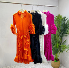 Pleated Ruffled Collar Dress