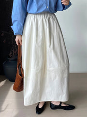 Elastic Waist Cotton Skirt - Women's Midi