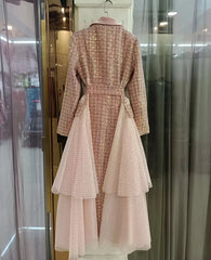 Women's Elegant Houndstooth Long Mesh Coat