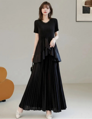 Elegant Pleated Peplum Skirt Set