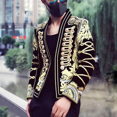 Men's Haute Couture Slim Fit Jacket with Gold Embroidery