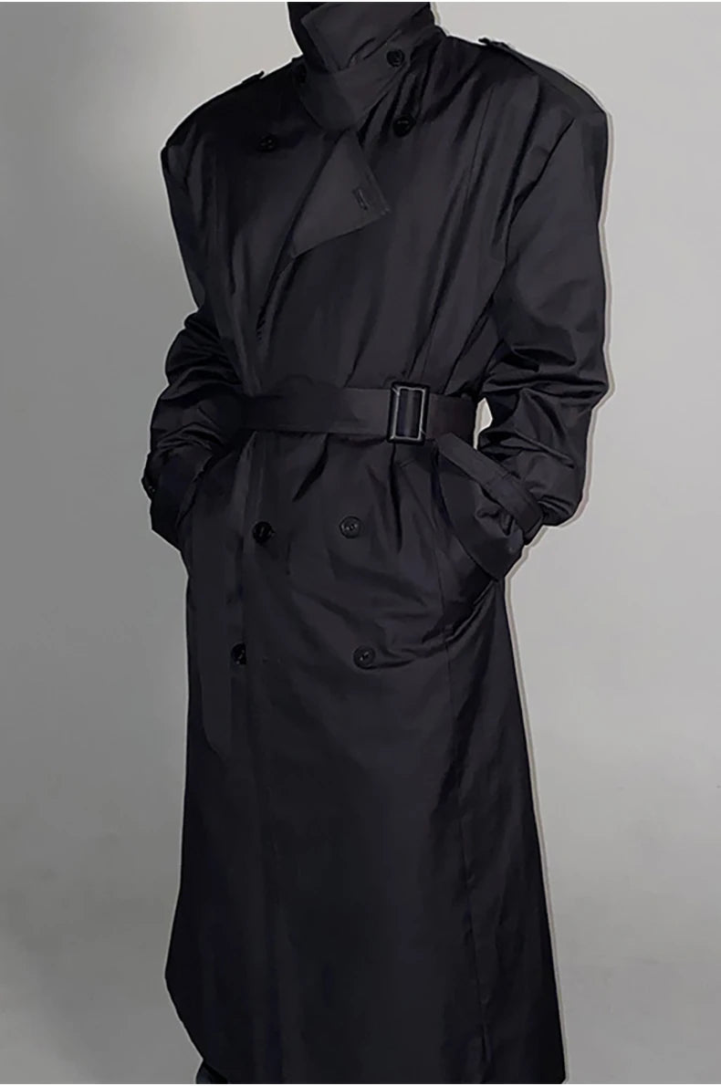 Men's Phantom Black Oversized Streetwear Long Coat