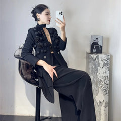 Luxe Floral Blazer & Wide-Leg Pant Set