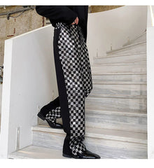 Men's Metallic Checkered Black Trousers