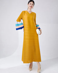 Elegant Pleats Tiered Cuffs Dress