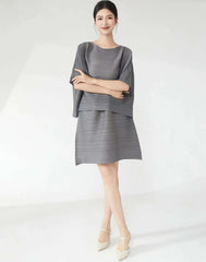 Plisse Relaxed Fit Blouse & Skirt