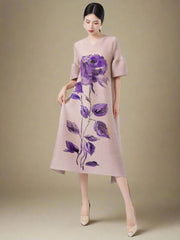 Rose Pleated Cape Sleeve Dress