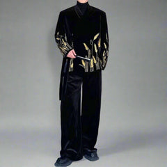 Men's Black Embroidered Velour Suit - Limited Edition