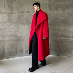 Men's Classic Long Red Woolen Coat